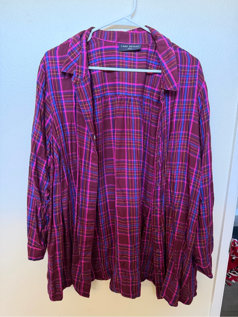 Lane Bryant Fuchsia and Purple Plaid Open Cardigan
